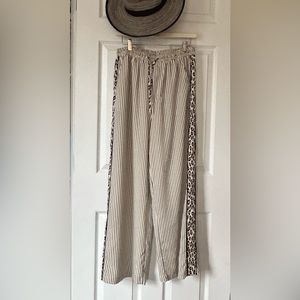 PINSTRIPE BLACK AND CREAM FULLY LINED TROUSERS.